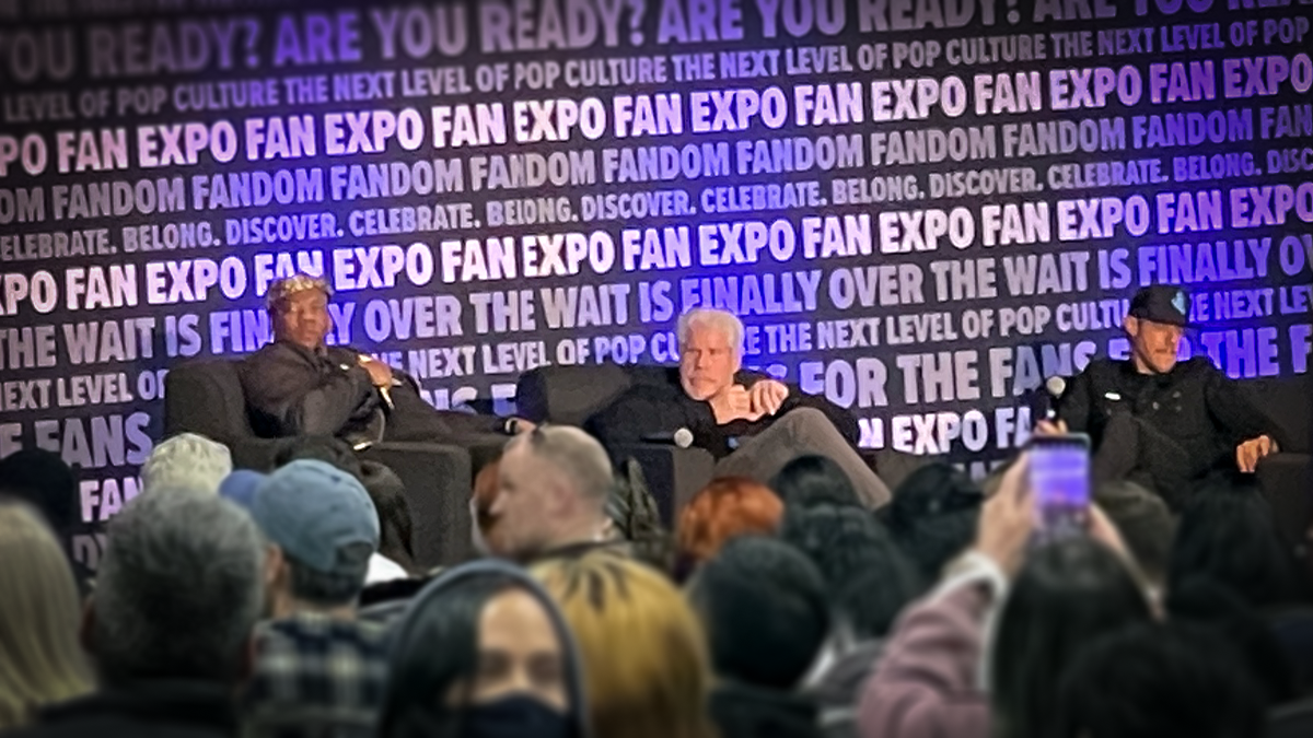 Actors Ron Perlman and Theo Rossi field fan questions during Fan Expo Q&A in Philadelphia